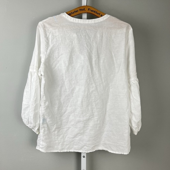 J. McLaughlin White Peasant Boho Top Blouse Shirt Womens M Linen Blend - Picture 6 of 8